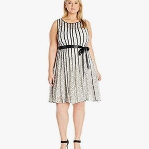 SLNY Cream Dress with Black Vertical Stripes